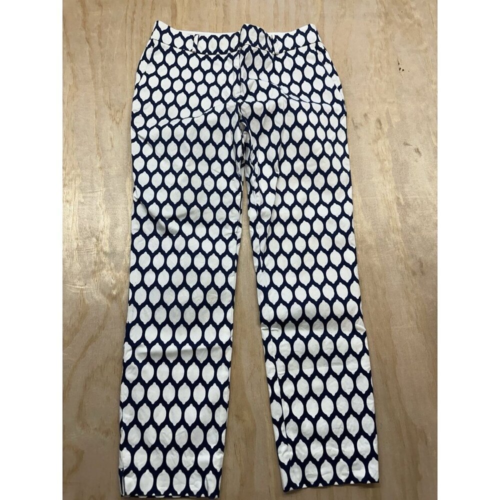 Kate Spade Lemon Print Blue White Sz 0 XS Capri Pants Women’s Cotton Gold Button